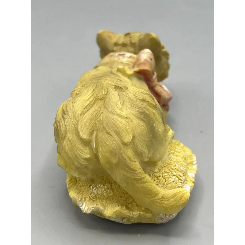Rare VTG Yellow Cat Figurine Bobble Head With Bow Accent 4.5